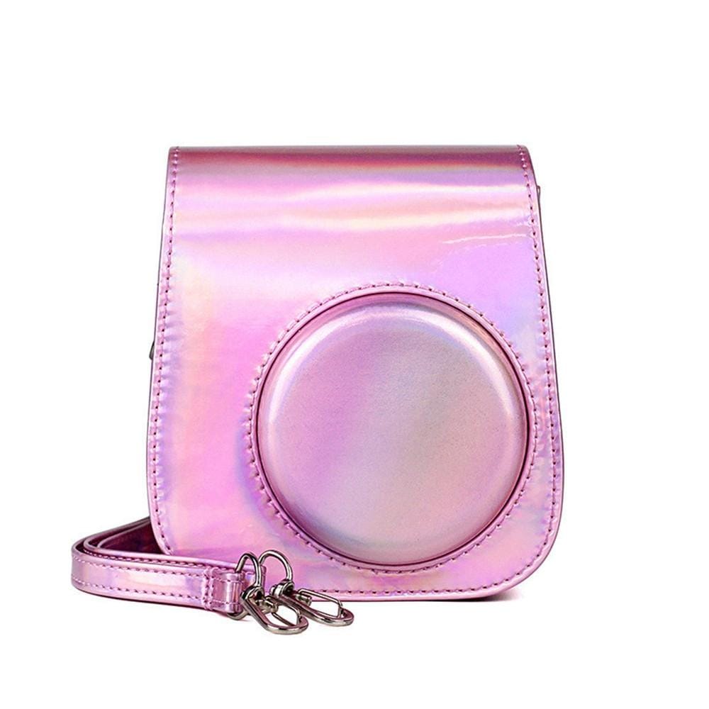 Richwell Portable Aurora PU Leather Camera Case Camera Bag with Shoulder Strap, Suitable for Fujifilm Instax Mini 11 (Rose Pink)
