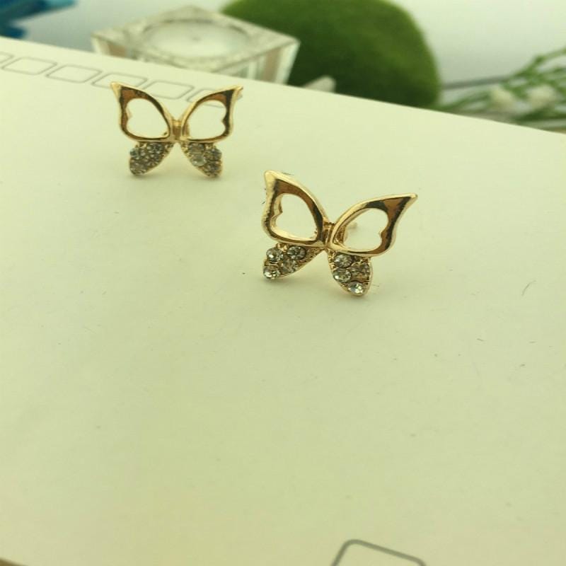 Simple Elegant Hollow Butterfly Stud Earrings For Women (Gold)