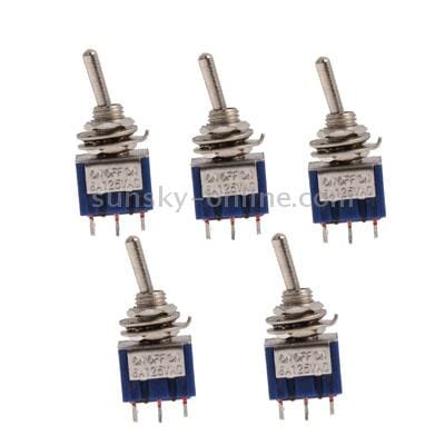 5 x Chrome DPDT 3-Way Guitar Pickups Toggle ON OFF ON Switches (Blue)