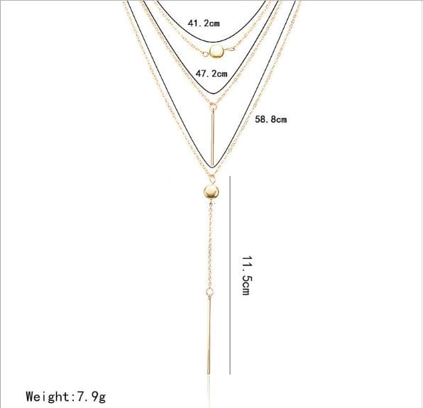 Women Fashion Collarbone Chain Short Necklace Pendant Sweater Chain Crystal Dot Multi-Layer Necklace (Gold)