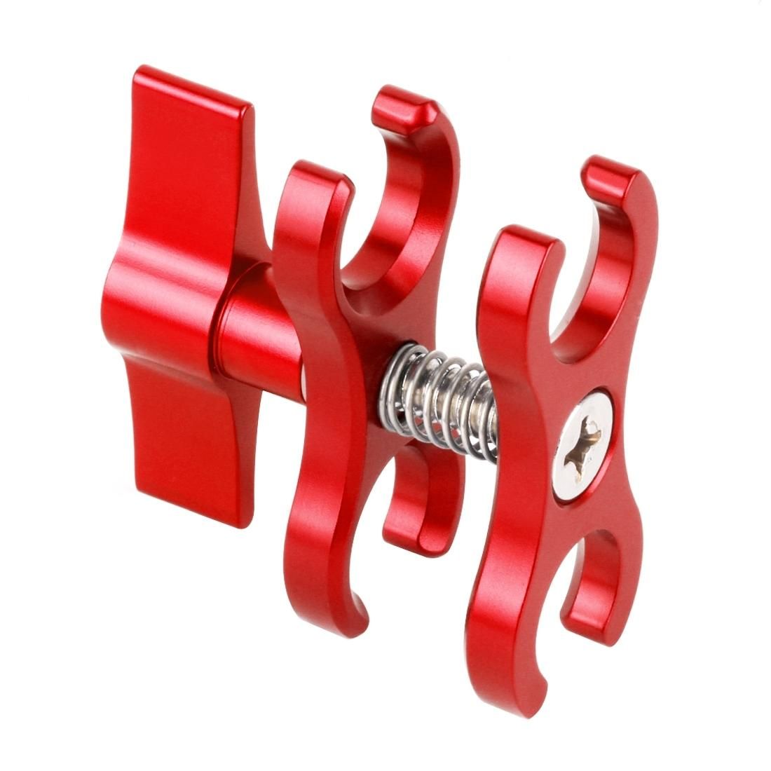 PULUZ Dual Ball Clamp Open Hole Diving Camera Bracket CNC Aluminum Spring Flashlight Clamp for Diving Underwater Photography System (Red)