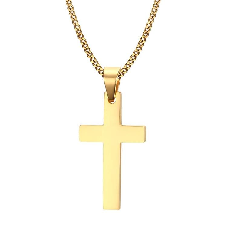 Europe and America Style Fashion Men Jewelry High Polished Stainless Steel + Plating Simple Cross Necklace with Chain