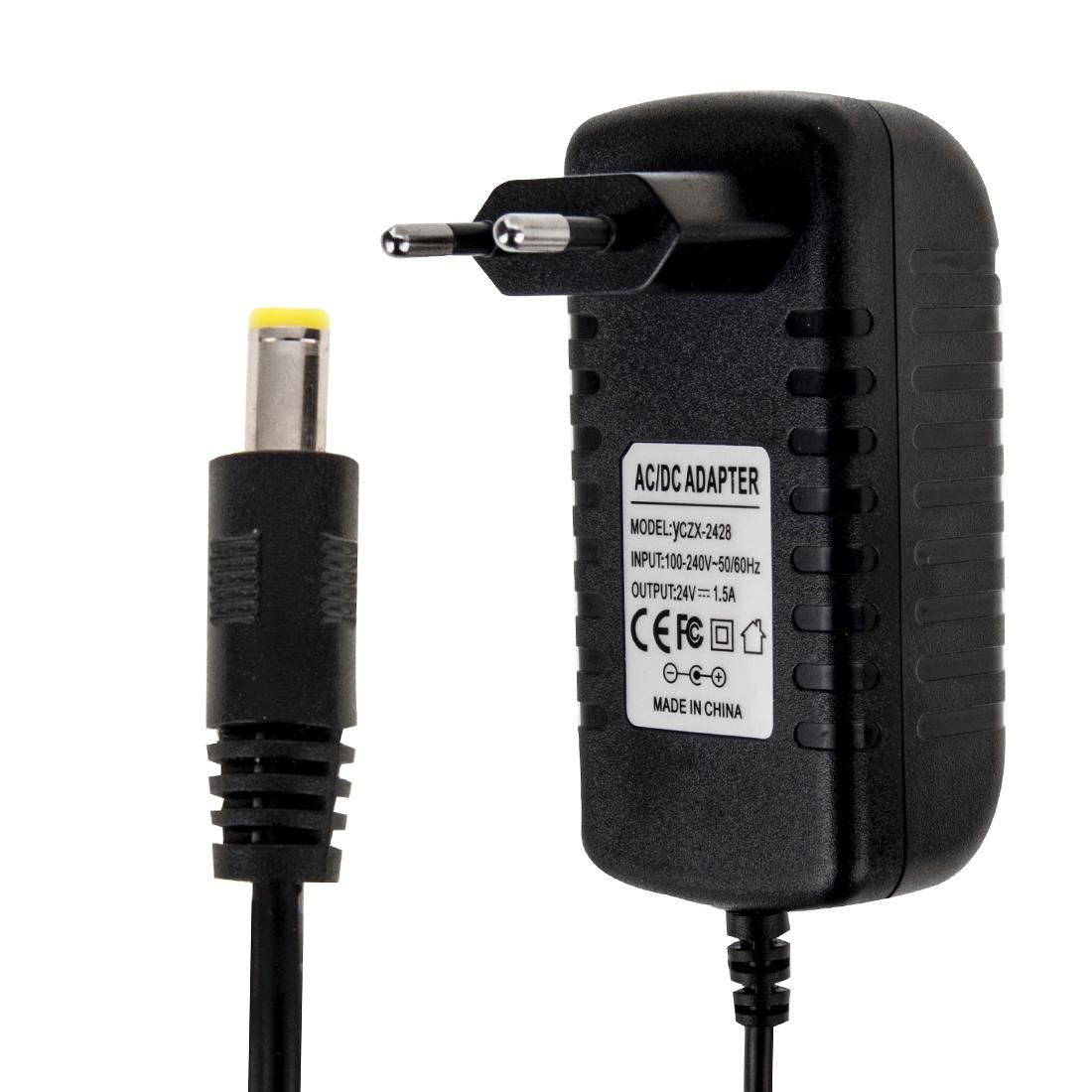 EU Plug AC 100-240V to DC 24V 1.5A Power Adapter, Tips: 5.5 x 2.1mm, Cable Length: about 1.2m (Black)