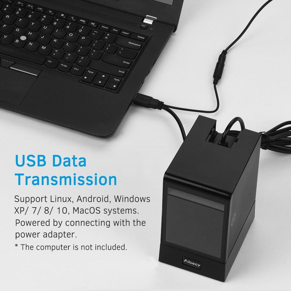 Aibecy Hands-free Wired 1D 2D QR Barcoder Scanner - EU Plug