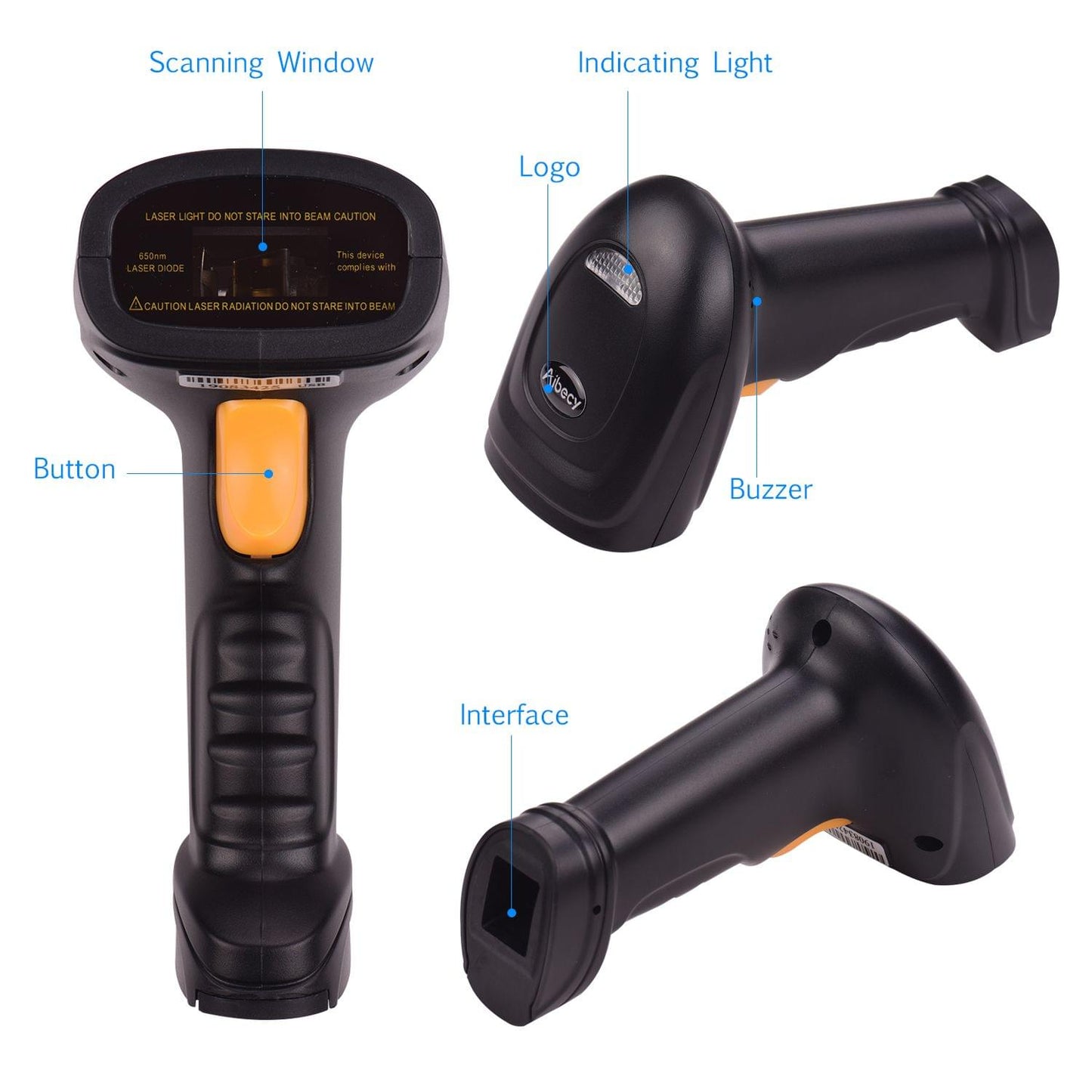 Aibecy 2.4G Wireless Handheld 1D Barcode Scanner Bar Code