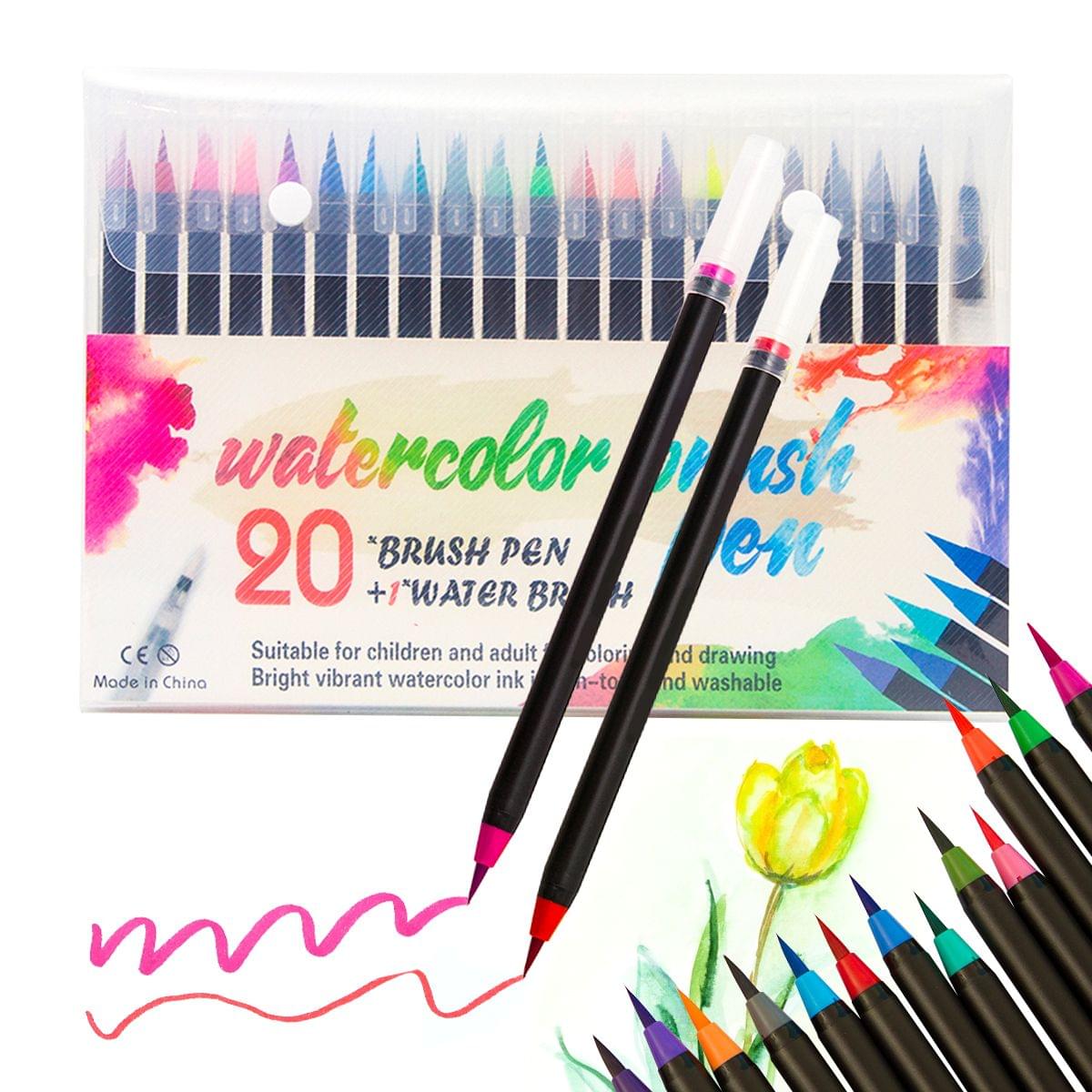20 Vibrant Watercolor Brush Pens with Soft Flexible Brush - 20 Colors