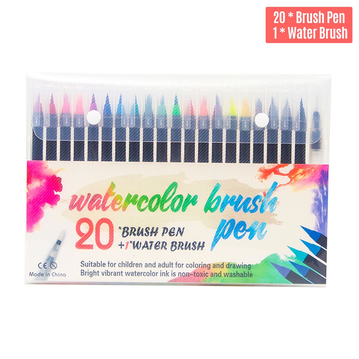 20 Vibrant Watercolor Brush Pens with Soft Flexible Brush - 20 Colors