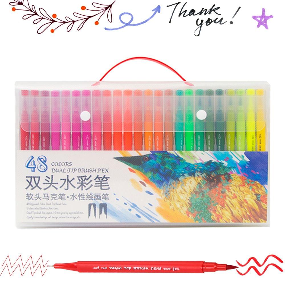 48 Bright Colors Dual Tip Brush Pens Set 0.4mm Fineliner & - 48 Colors