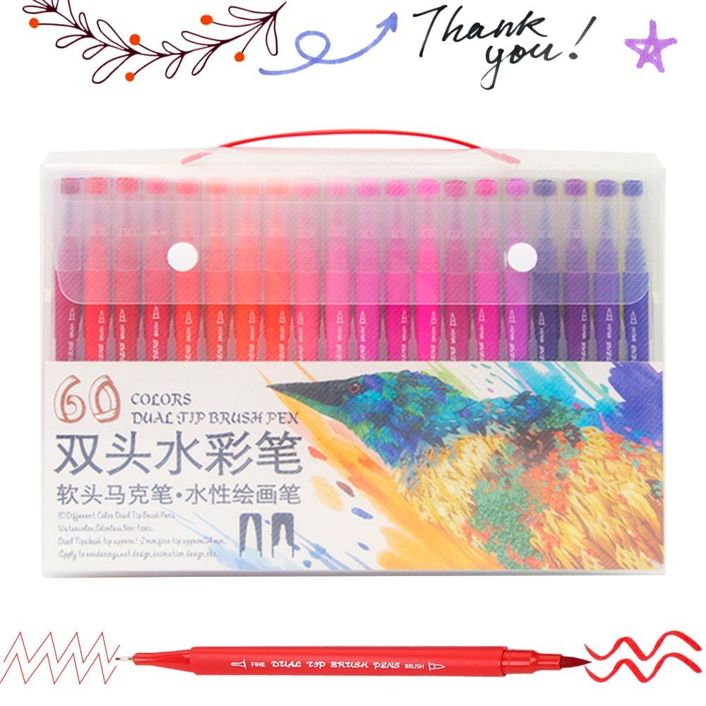 60 Bright Colors Dual Tip Brush Pens Set 0.4mm Fineliner & - 60 Colors