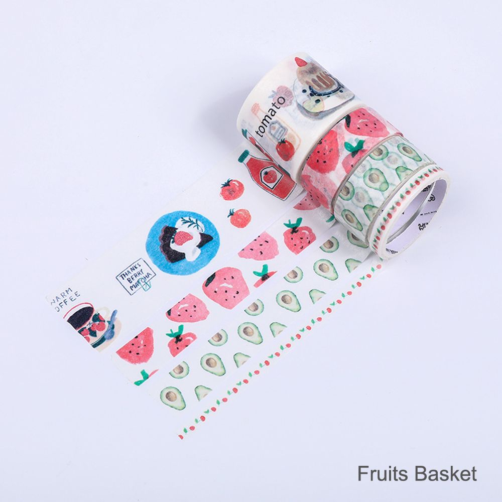Washi Tape Set 4 Rolls 30mm 15mm 5mm Wide Decorative - Fruits Basket