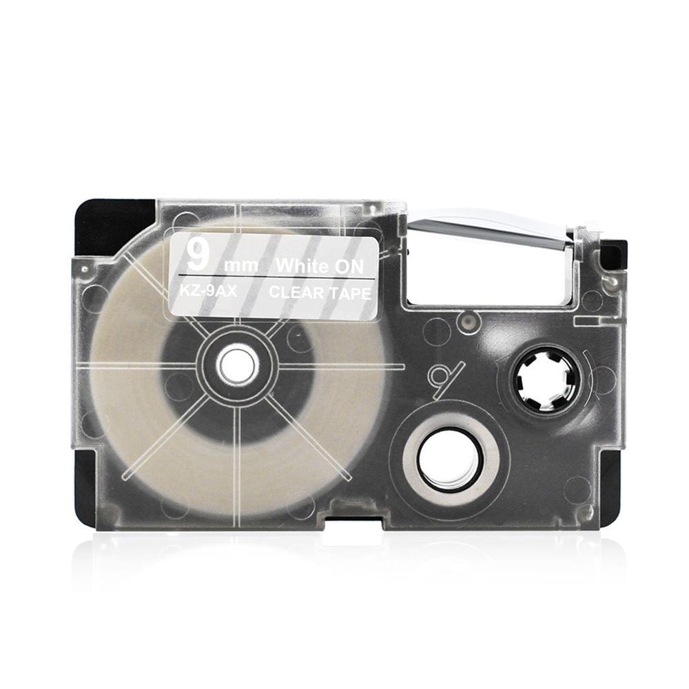 9mm Label Tape Compatible Tape Cartridge Ribbon Replacement - 9mm White on Clear