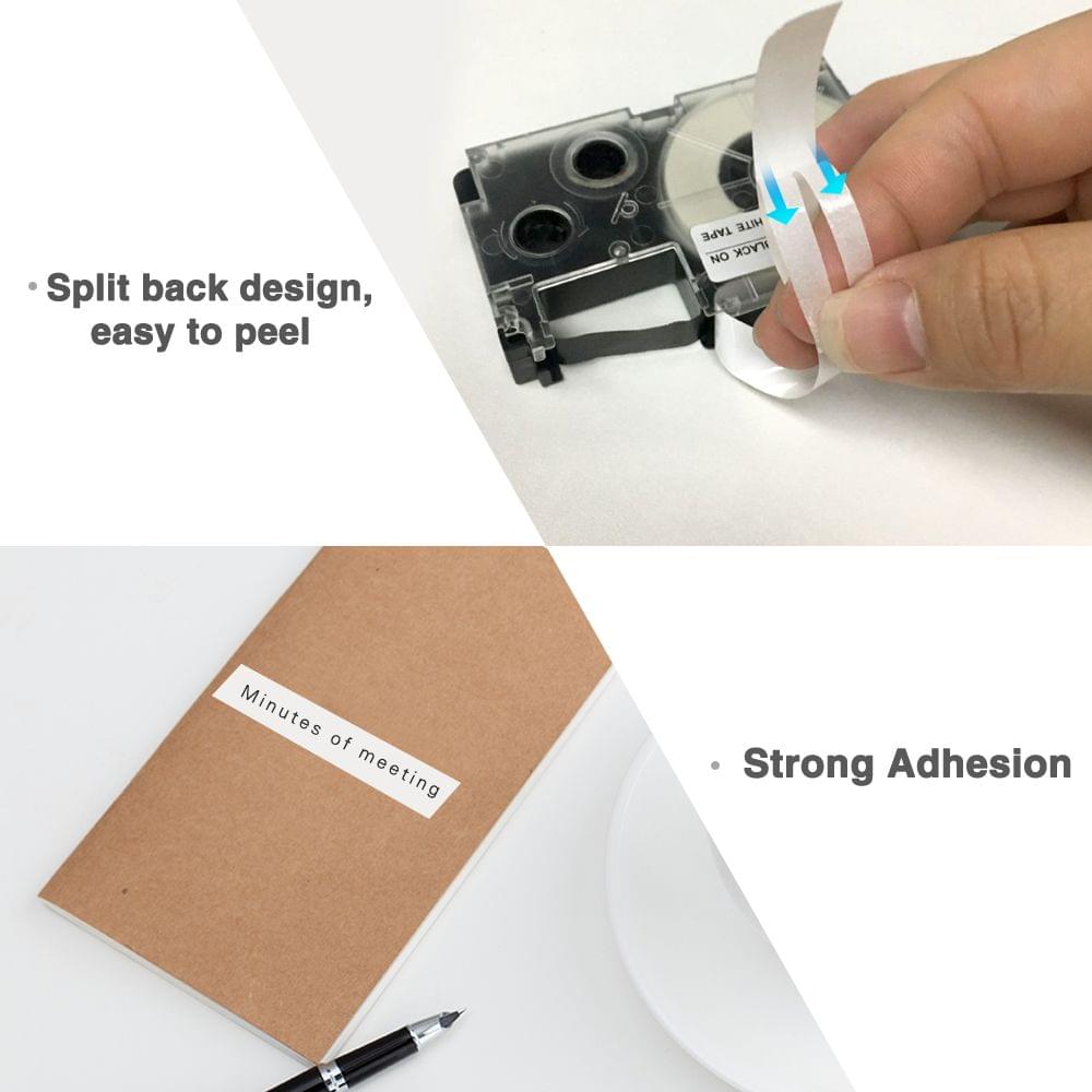 9mm Label Tape Compatible Tape Cartridge Ribbon Replacement - 9mm White on Clear