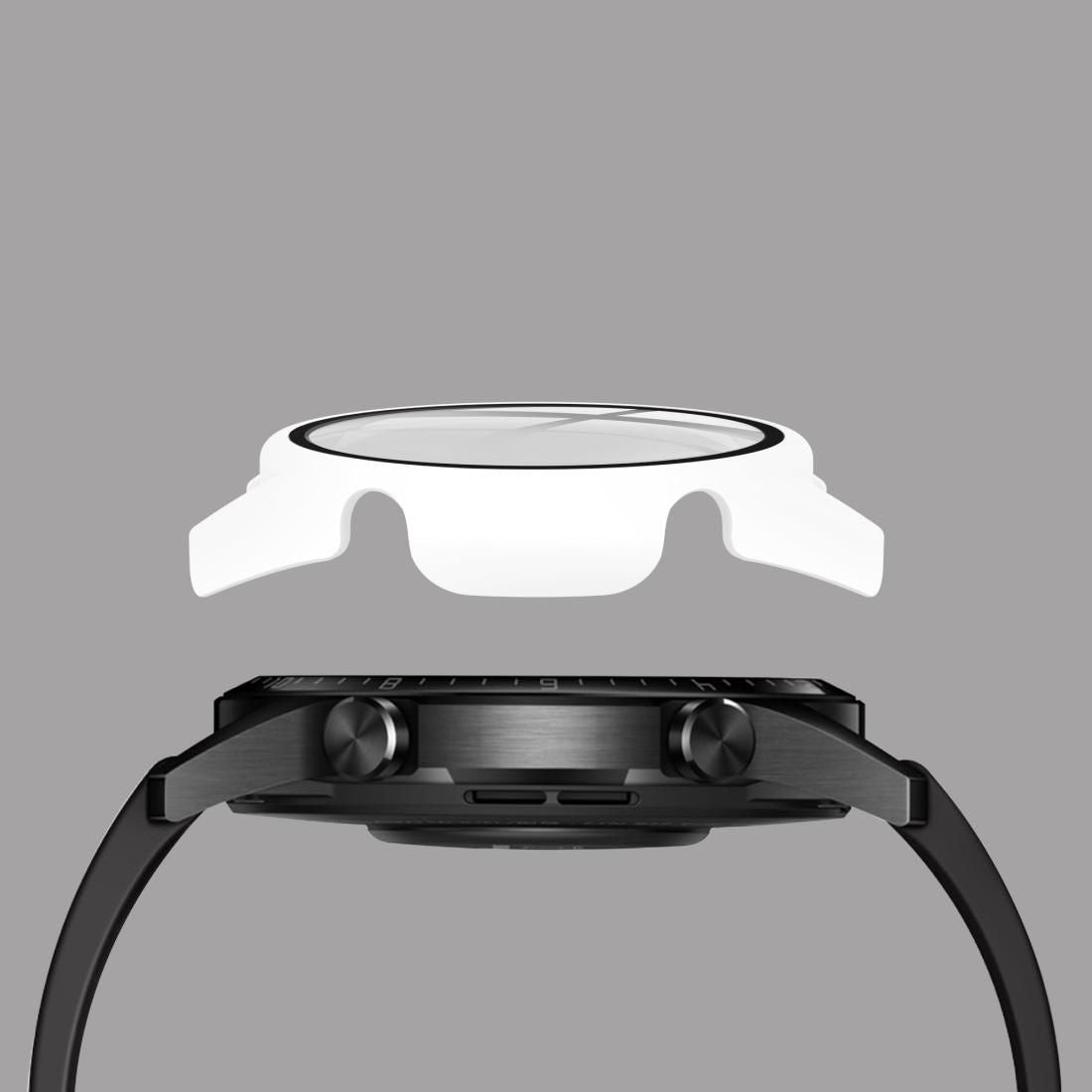 For Huawei watch GT2 46MM oil-injected PC Shell +9H Tempered Glass Film Integrated Protective Shell (Black)