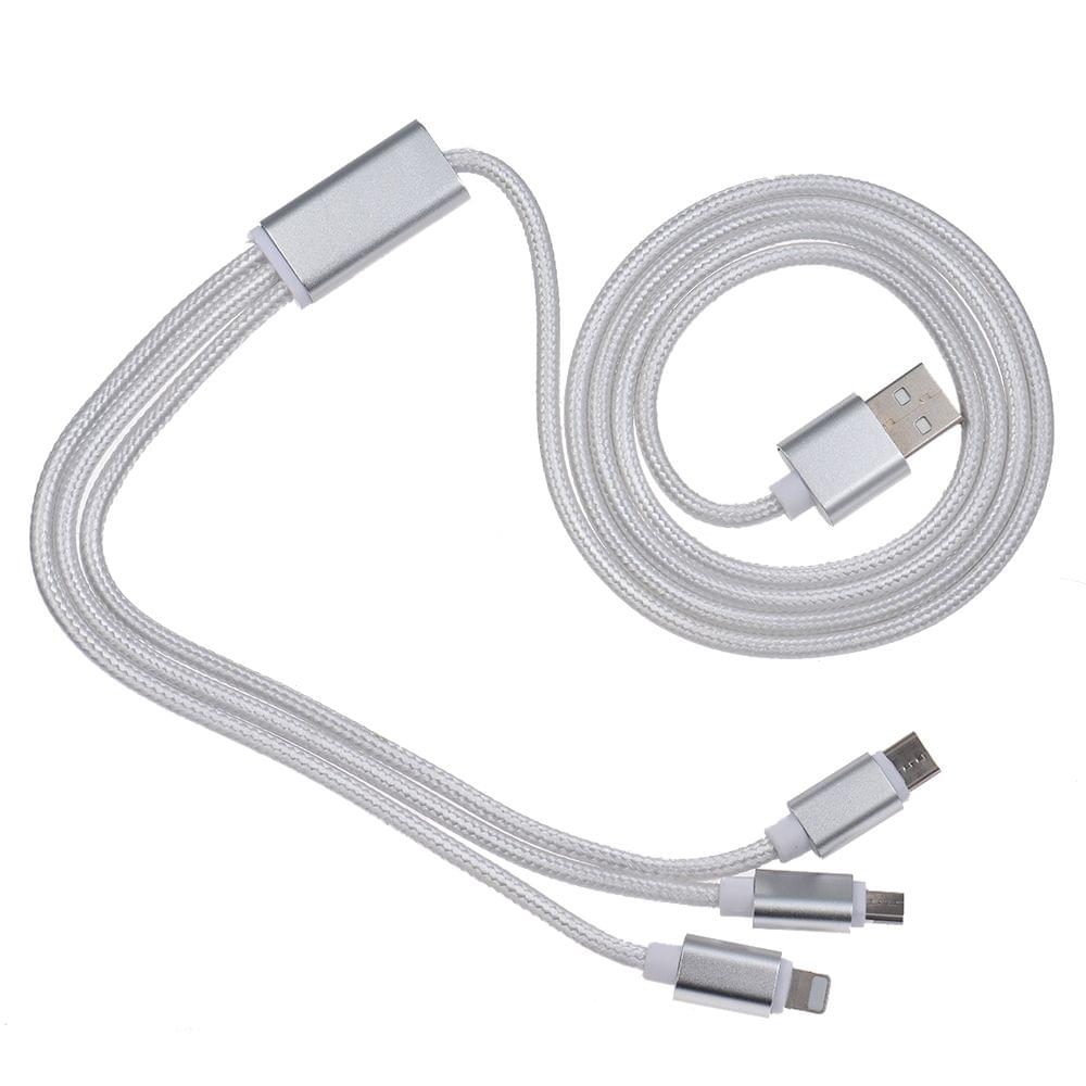 3.3Ft USB 2.0 to Micro USB + Type C + Lightning Charging