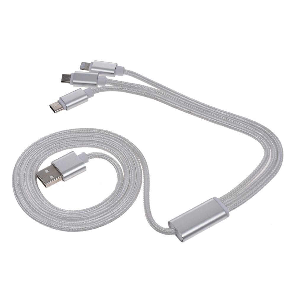 3.3Ft USB 2.0 to Micro USB + Type C + Lightning Charging