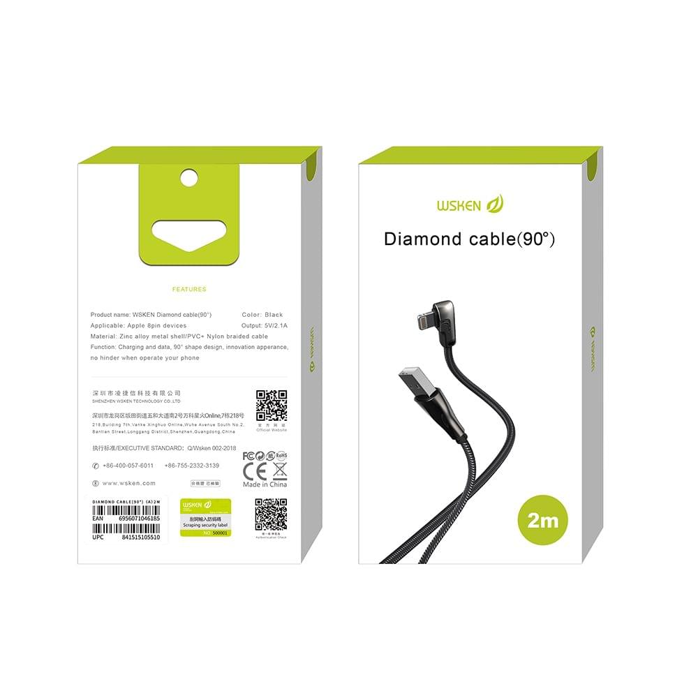 WSKEN Data Cable 2M 5V 2.1A Wire USB Lightning Port Quick - 2m