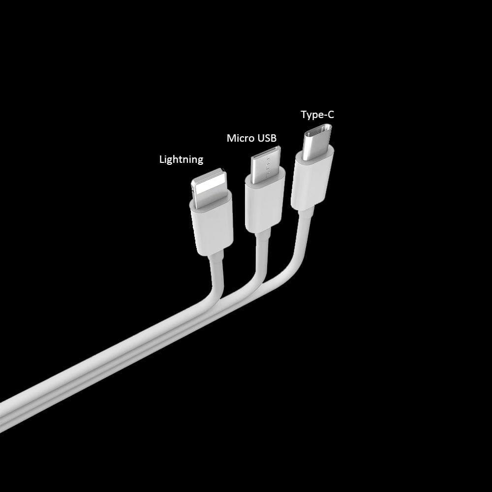 3-In-1 Charging Cable USB to Micro USB + Type C + Lightning