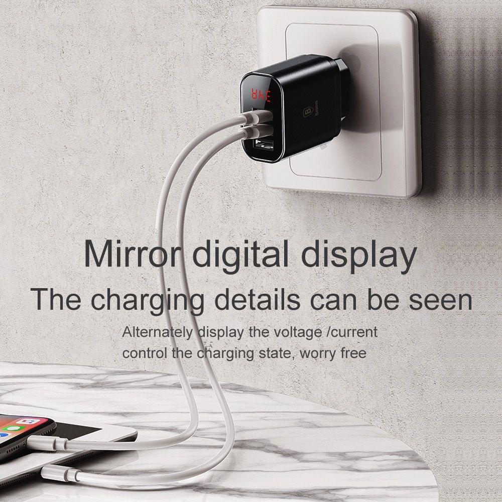 Baseus 3 USB Travel Charger Mirror Lake Intelligent Digital