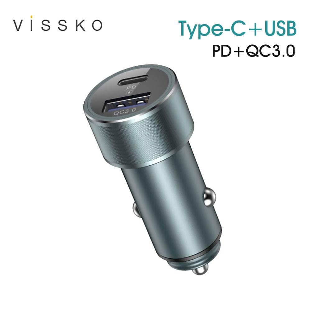 vissko PD USB Car Charger Type-C + USB PD Fast Charger 36W - Type-C And USB
