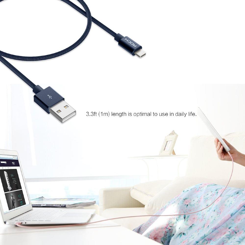 ROCK Metal Charge Sync Data 180CM 8-pin Lightning Cable for - Tarnish 180cm