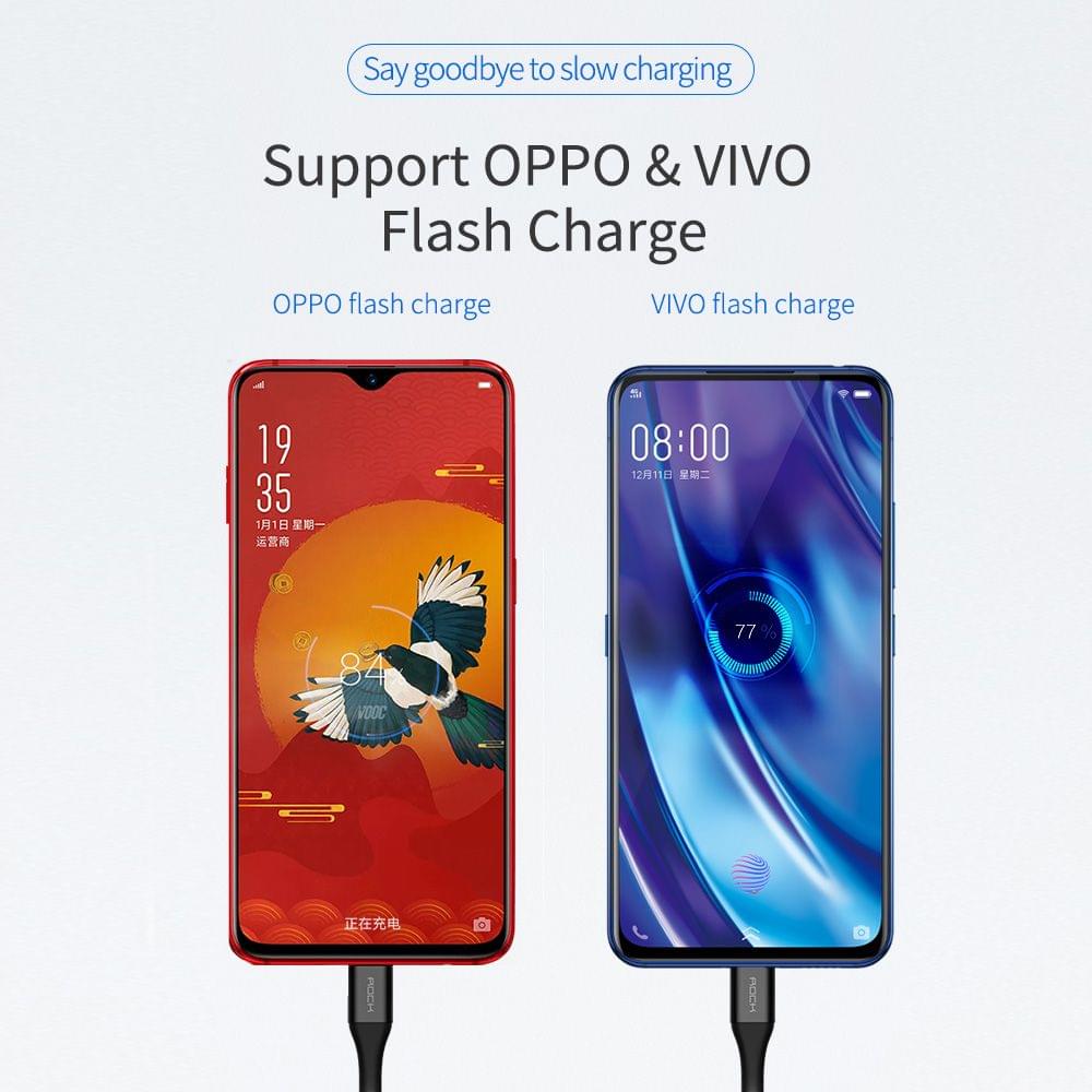 ROCK C8 C TO A 5A Metal Fast Charge Sync Data 200CM Type C - Black 200cm
