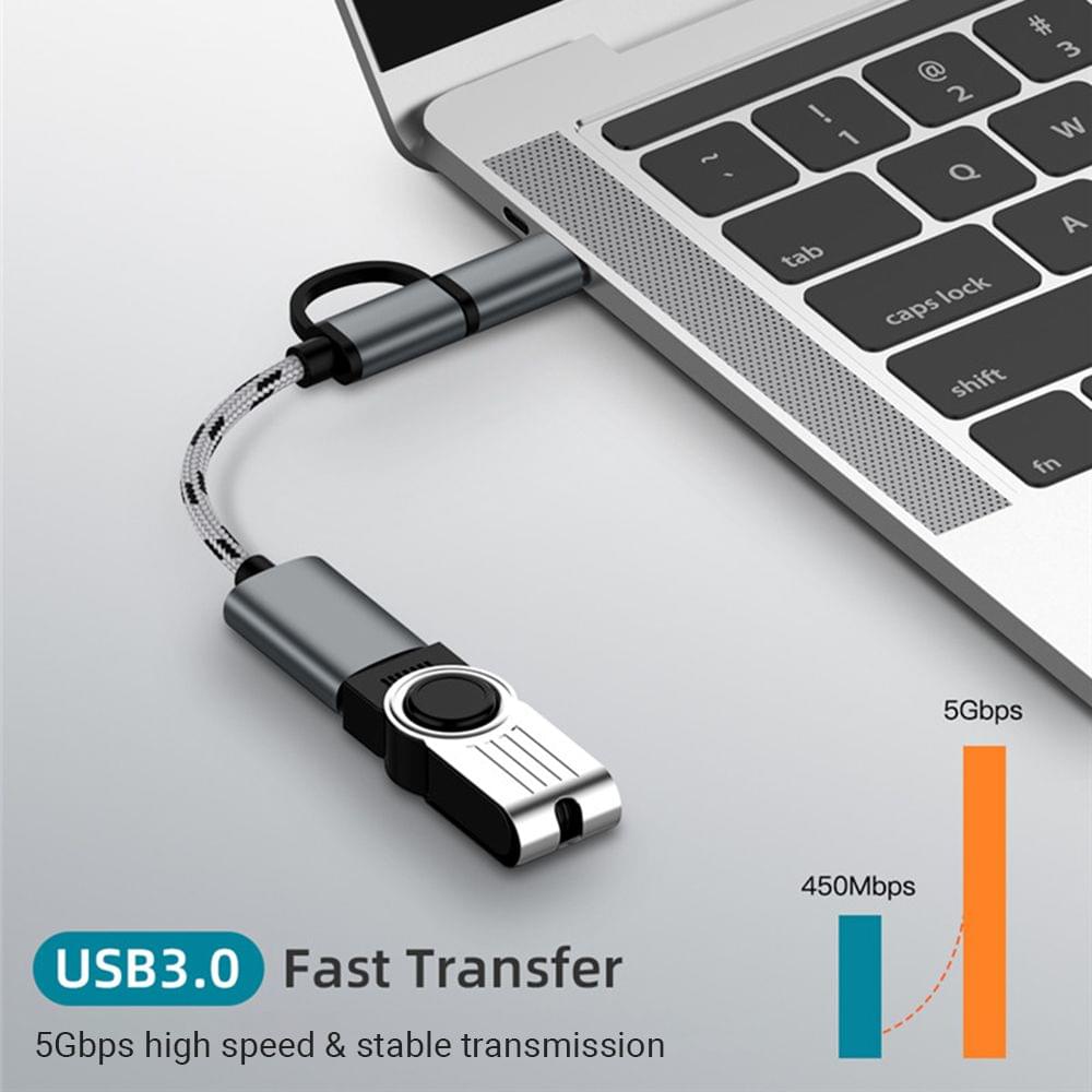 2 in 1 USB OTG Cable Type-C/Micro USB to USB 3.0 Adapter Braided Designed Data Transfer Cable Compatible with Andriod Phone (Grey)