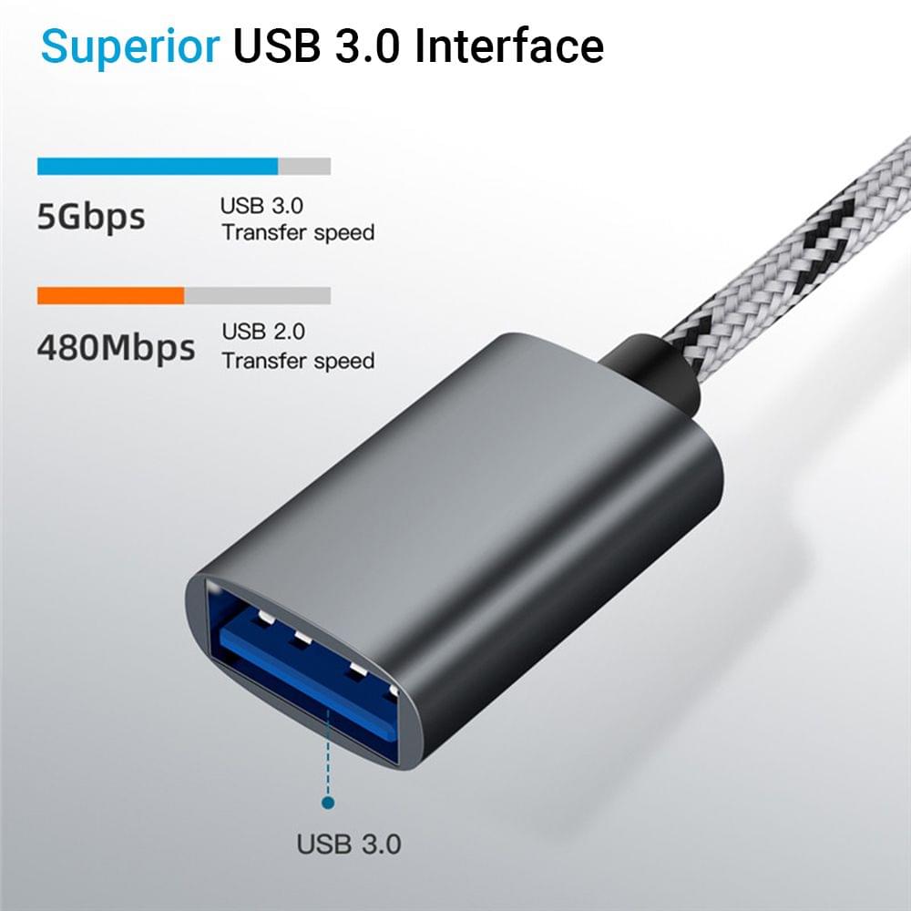 2 in 1 USB OTG Cable Type-C/Micro USB to USB 3.0 Adapter Braided Designed Data Transfer Cable Compatible with Andriod Phone (Grey)