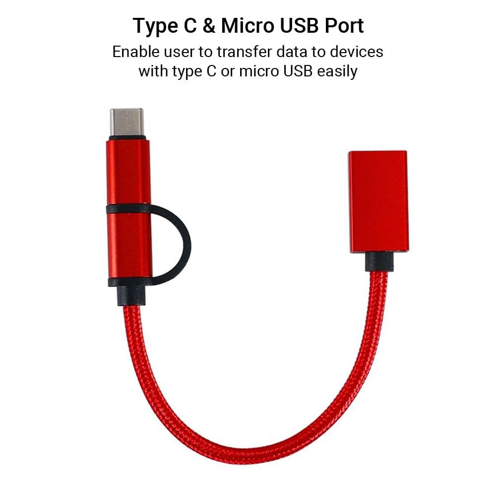 2 in 1 USB OTG Cable Type-C/Micro USB to USB 3.0 Adapter Transfer Cable Braided Design Compatible with Andriod Phone