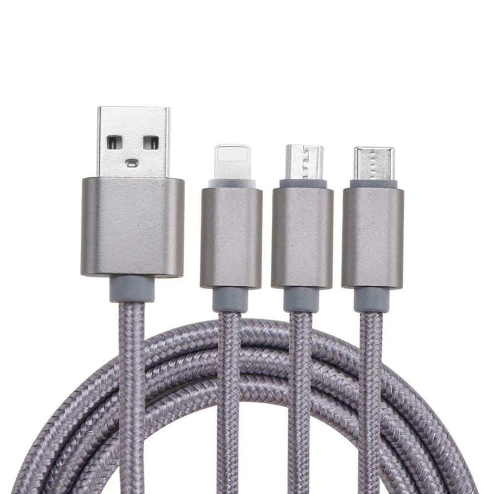 3 in 1 Nylon Braided USB Cable with Lightning/Type-C/Micro