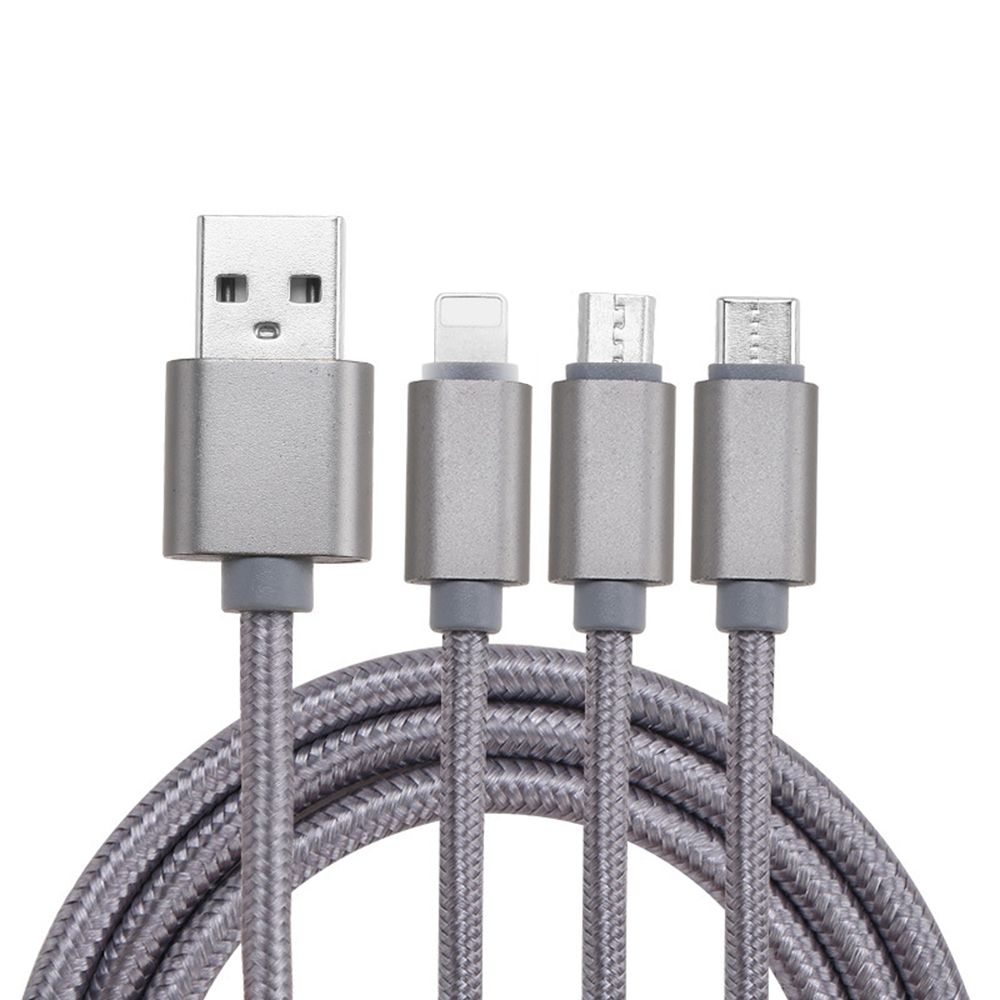 3 in 1 Nylon Braided USB Cable with Lightning/Type-C/Micro