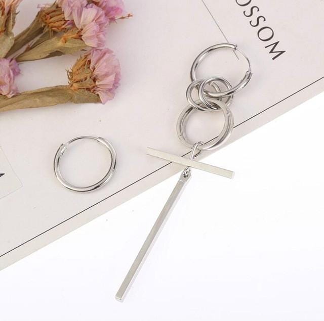 Large Earrings Simple Long Earrings Asymmetric Earrings) (Multi-ring ear clips (single))