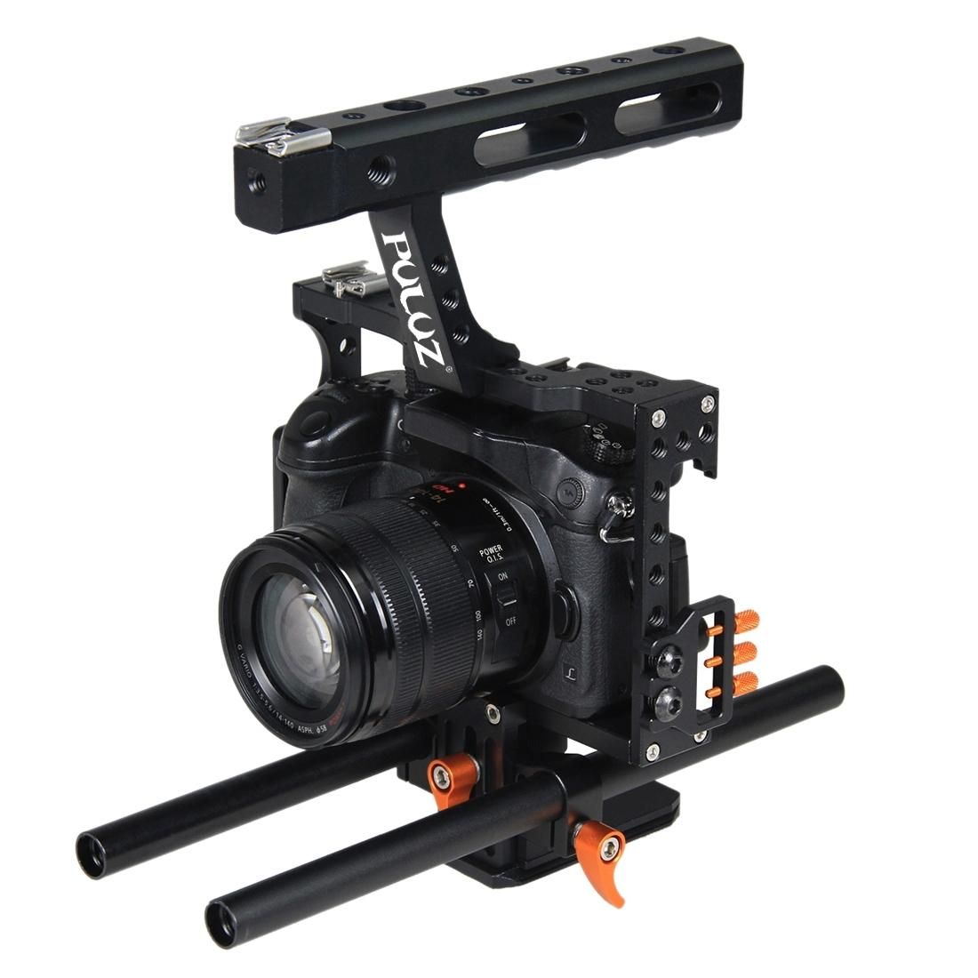 PULUZ Camera Cage Handle Stabilizer for Sony A7 & A7S & A7R, A7R II & A7S II, A7RIII & A7 III, Panasonic Lumix DMC-GH4 (Orange)