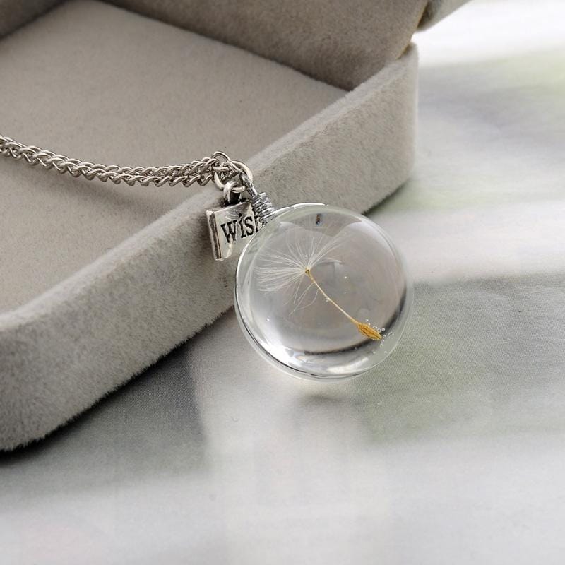 Real Dandelion Crystal Necklace Glass Round Pendants Necklace Silver Chain Choker Necklace For Women