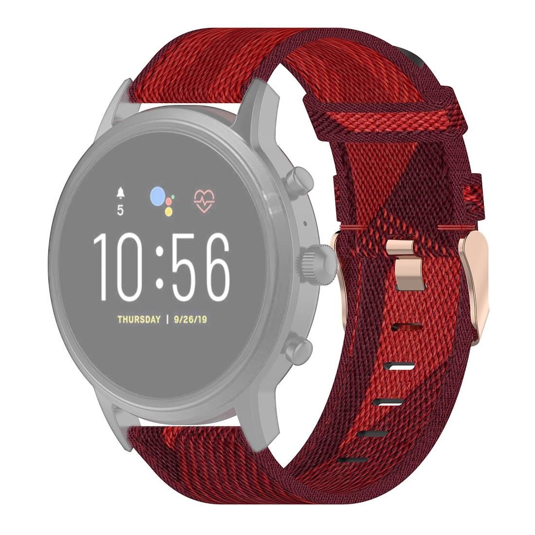 22mm Stripe Weave Nylon Wrist Strap Watch Band for Fossil Gen 5 Carlyle, Gen 5 Julianna, Gen 5 Garrett, Gen 5 Carlyle HR (Red)