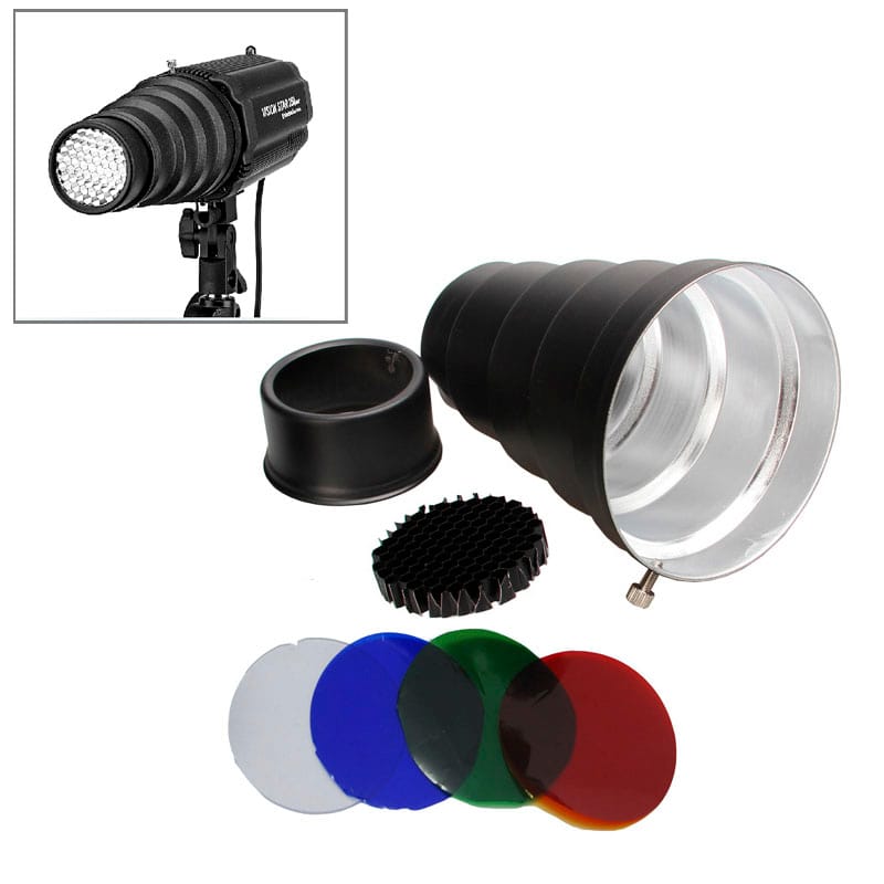 Aluminum Alloy Conical Snoot with Color Gels / Honeycomb for Studio Light (Black)