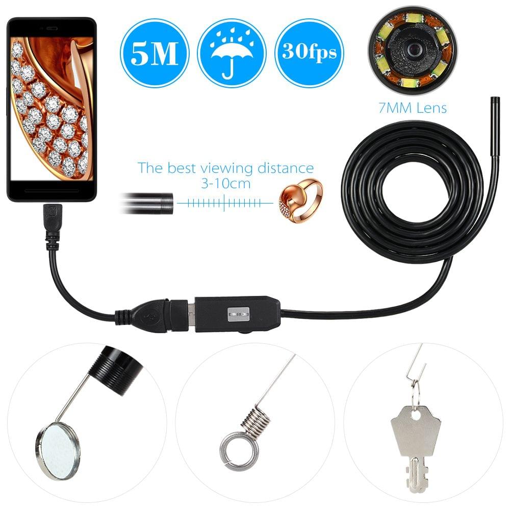 OWSOO 6 LED 7MM Lens Endoscope IP67 Waterproof Inspection - 5M