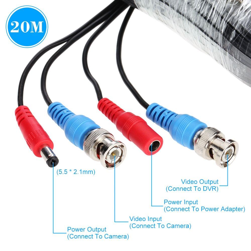 Video Power Siamese BNC Cable 65ft 20m for Analog AHD - 20m