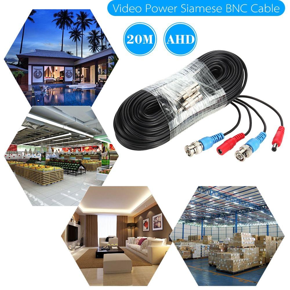 Video Power Siamese BNC Cable 65ft 20m for Analog AHD - 20m