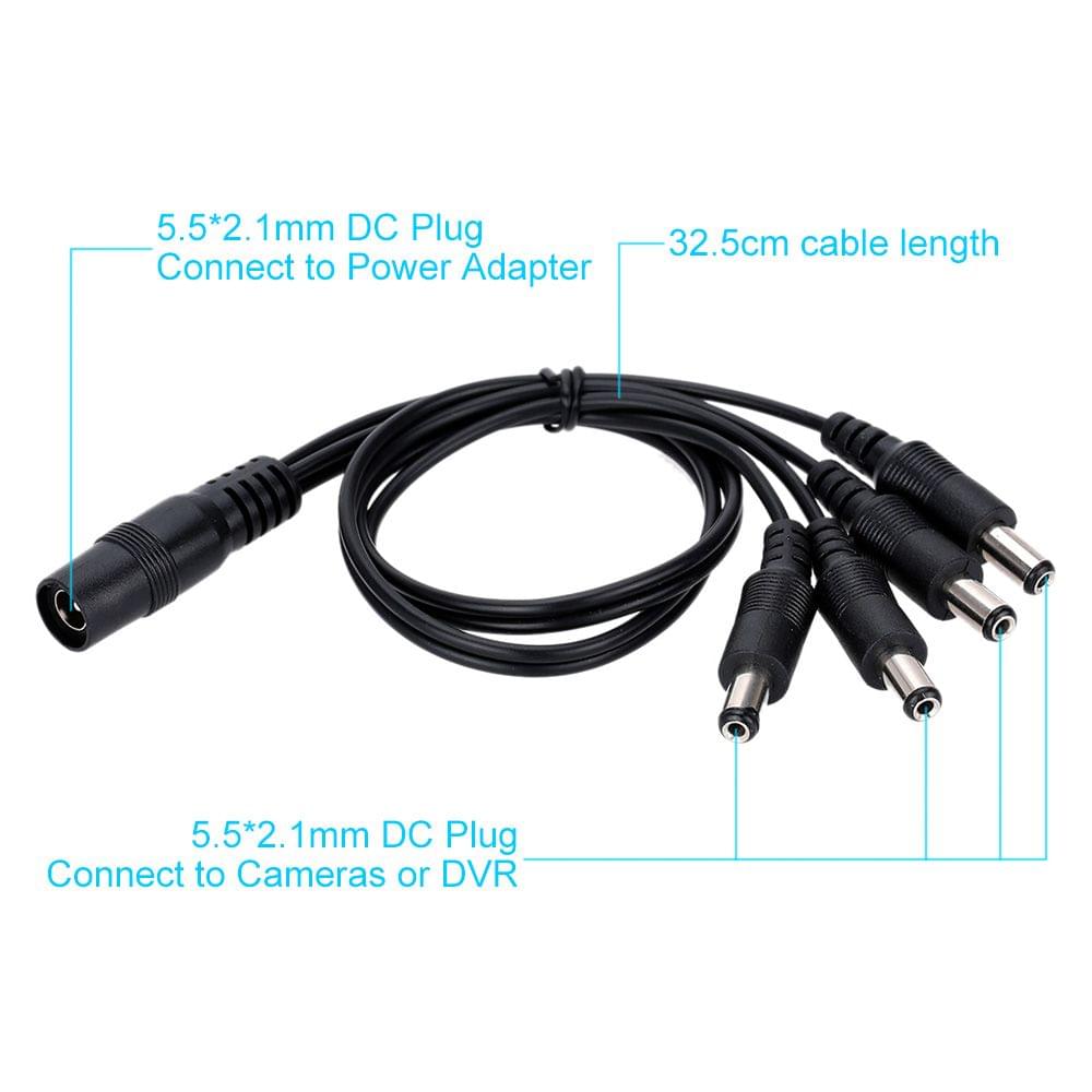 DC 1 to 4 Power Split Splitter Cable 5.5*2.1mm for CCTV