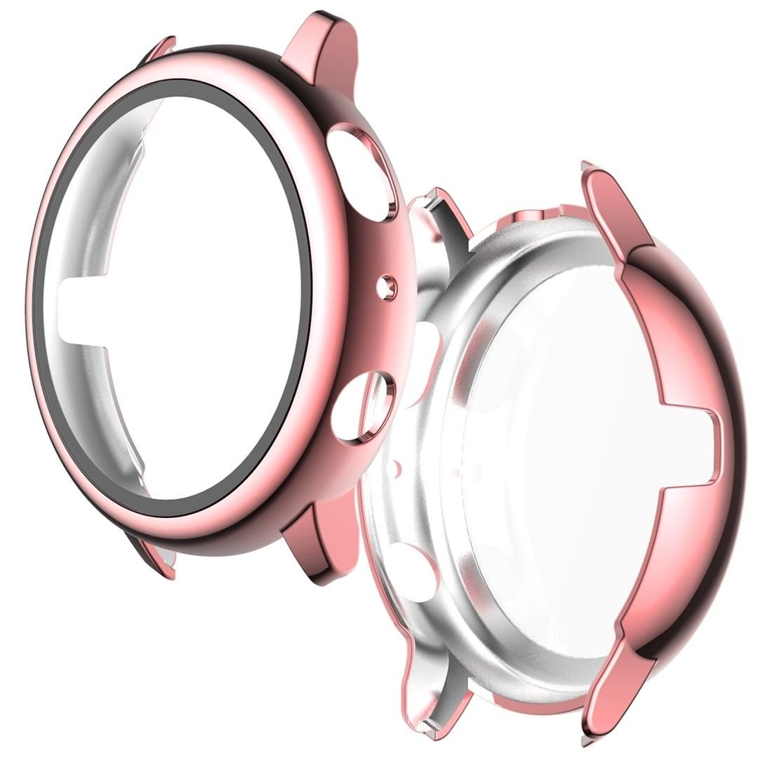 For Samsung Galaxy Watch Active 2 44mm Electroplate PC Protective Case with Tempered Glass Film (Rose Gold)