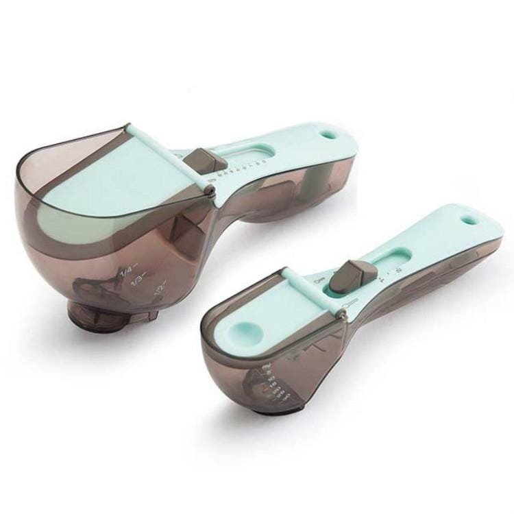 2 in 1 Kitchen Tool Plastic Measuring Spoon Adjustable Baking Tool Measuring Spoon, Specification:1 Large 1 Small Set (Light Blue)