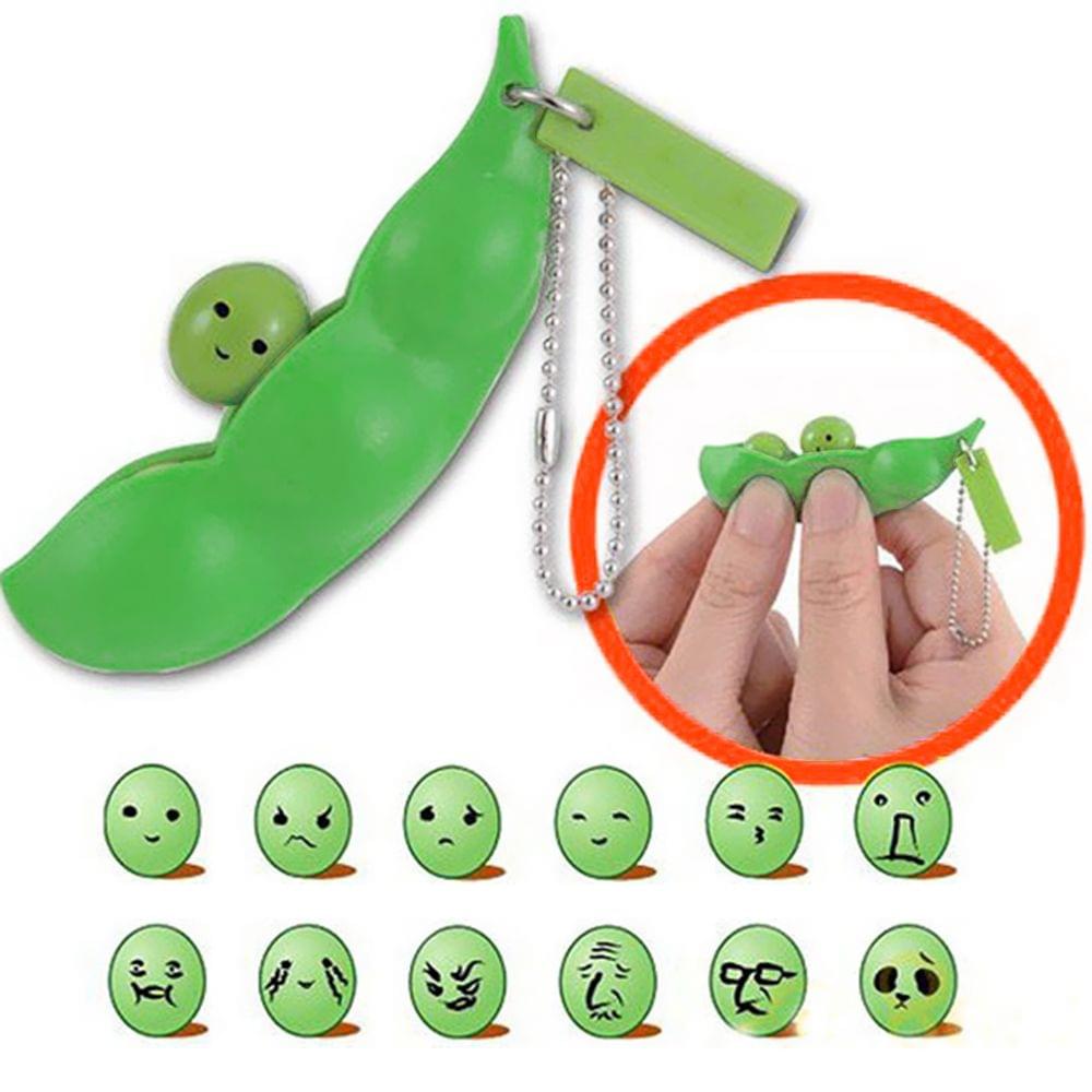 Infinite Squeeze Edamame Bean Pea with Expression Key Chain