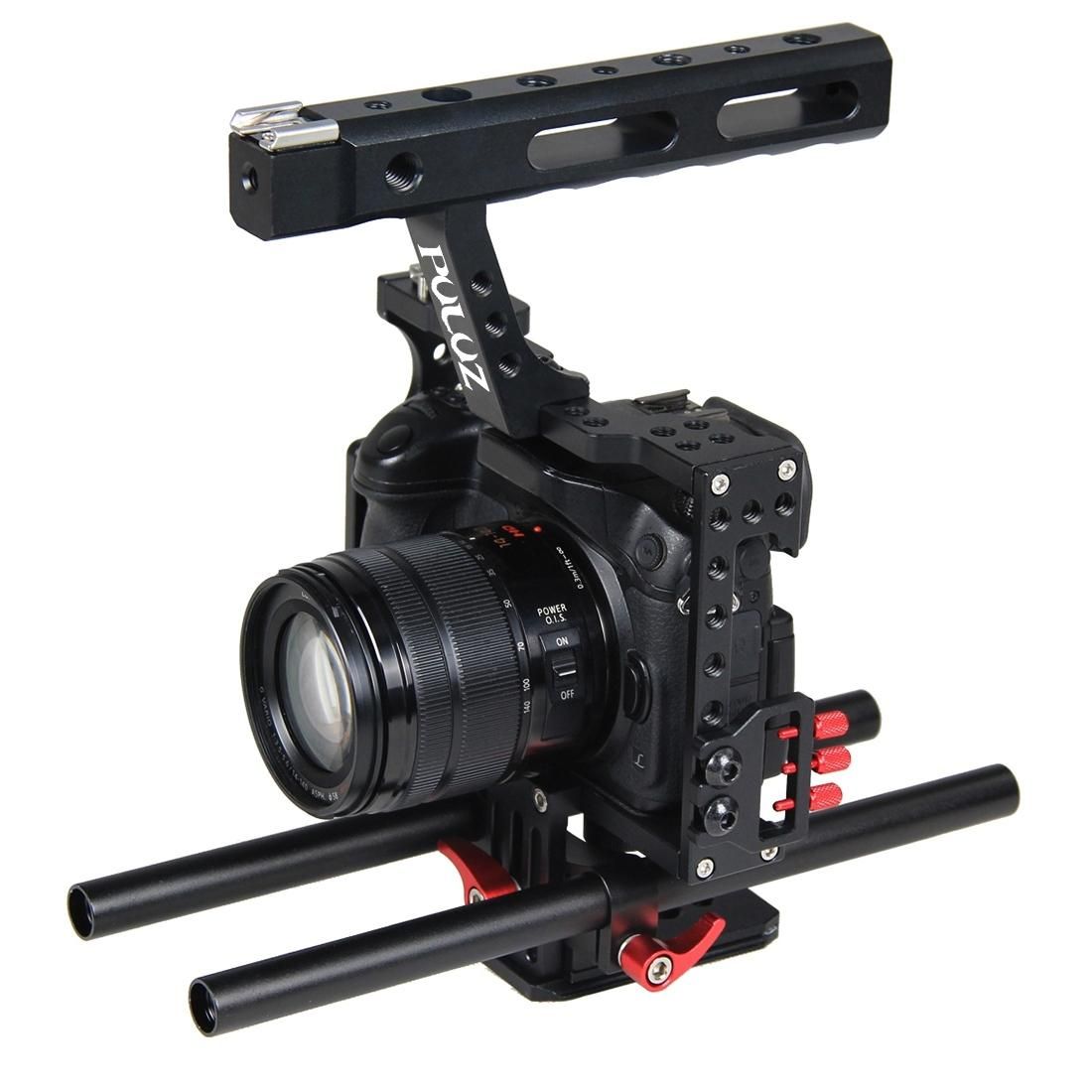 PULUZ Camera Cage Handle Stabilizer for Sony A7 & A7S & A7R, A7R II & A7S II, A7RIII & A7 III, Panasonic Lumix DMC-GH4 (Red)