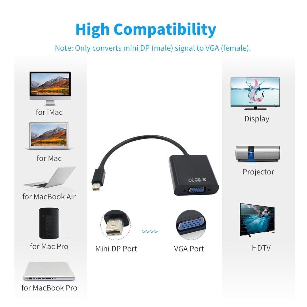 Mini DP to VGA Converter Male DisplayPort Port to VGA Female
