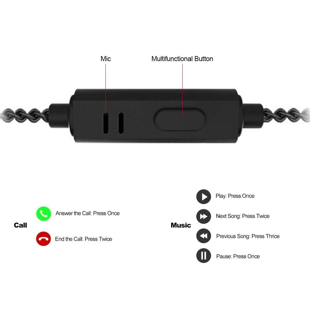 Uniqkart KC2 Wired In-ear Headphones DIY Earphones 2BA+2DD - with Mic