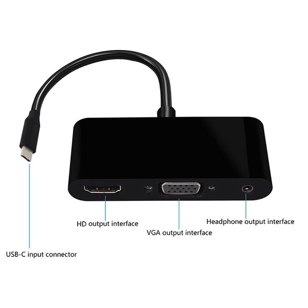 USB-C Type-C to HD VGA 3.5mm Audio 3 in 1 Converter Adapter