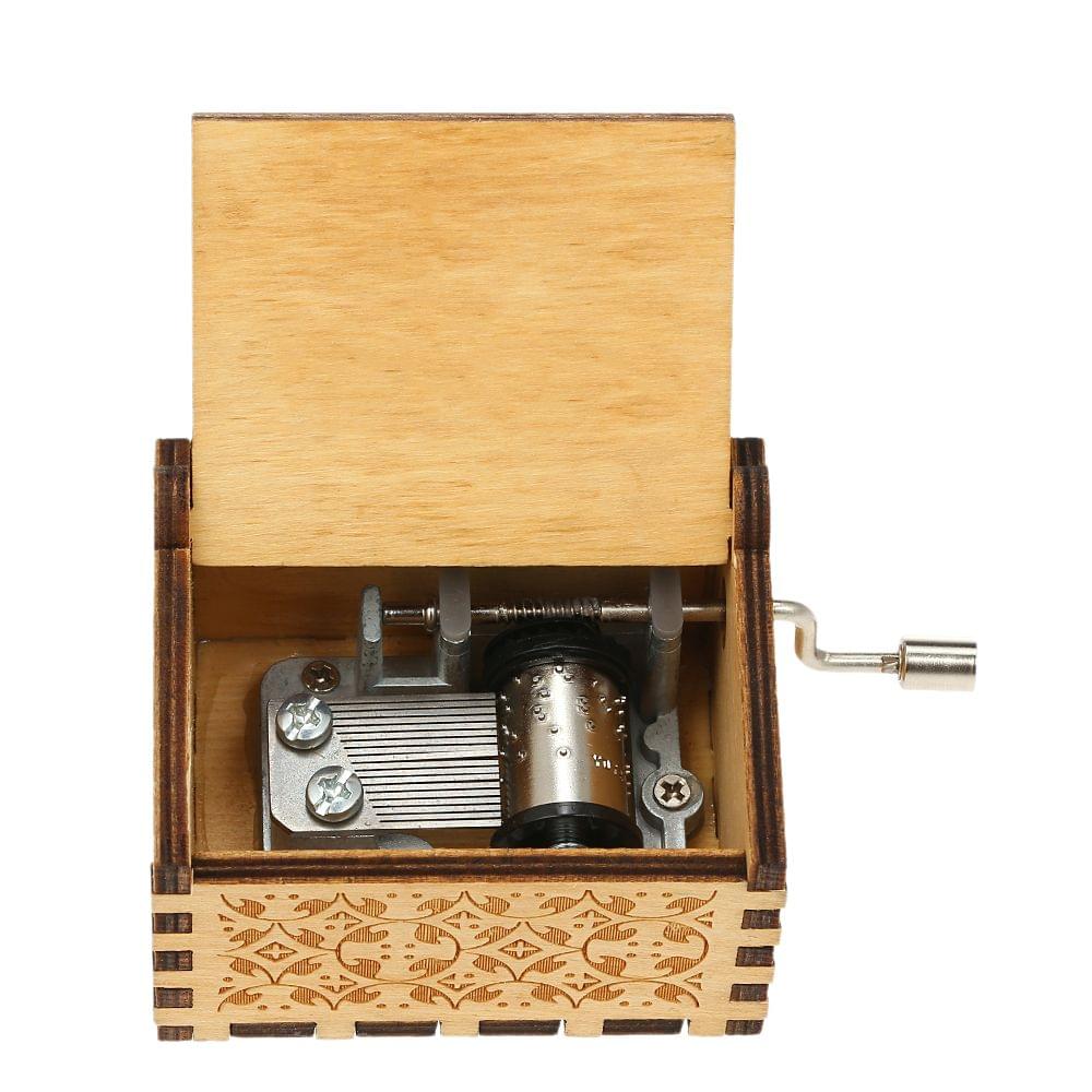 Vintage Wooden Theme Song Music Box Hand-operated Carved - Moon River