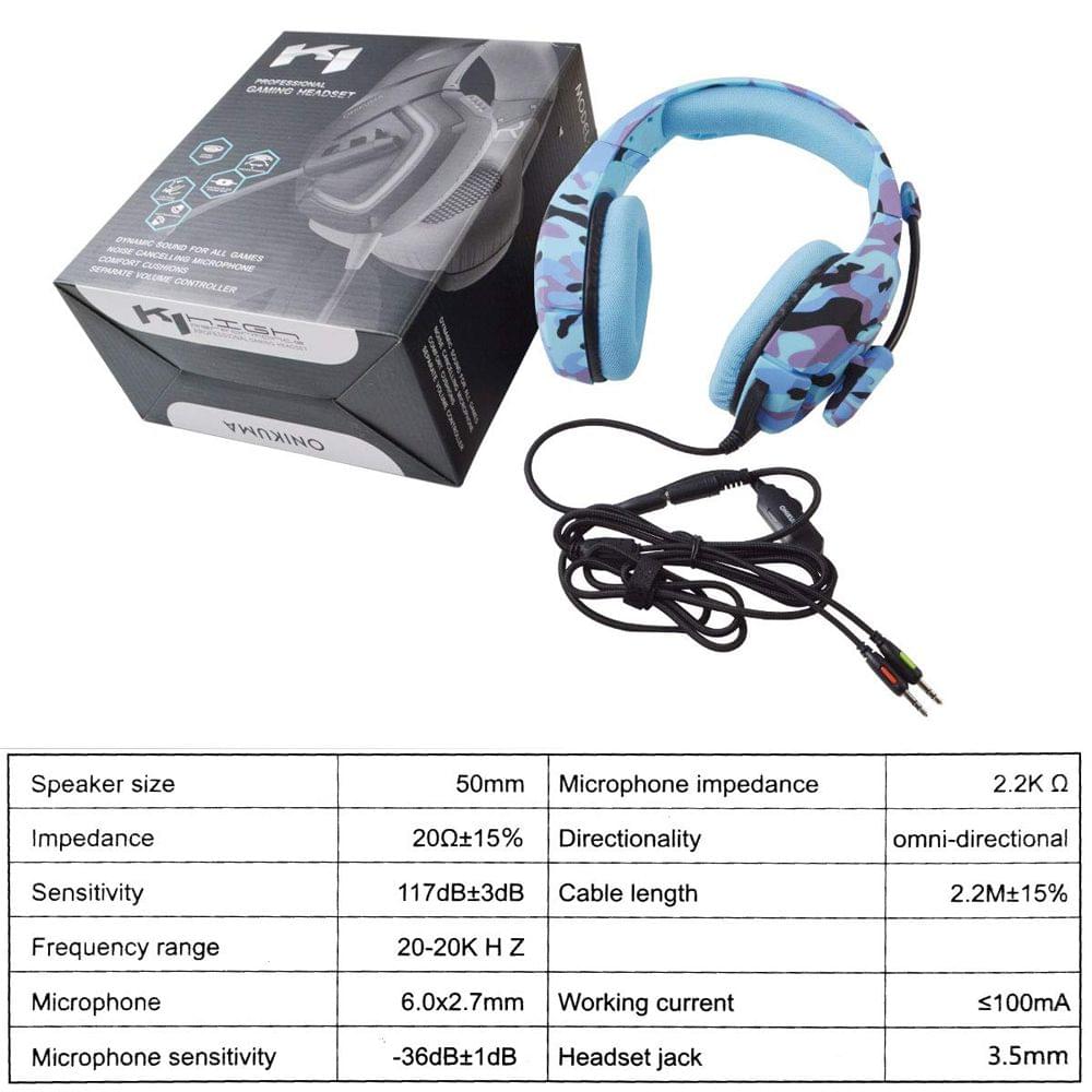 K1-B 3.5mm Gaming Headset Over Ear Headphones with