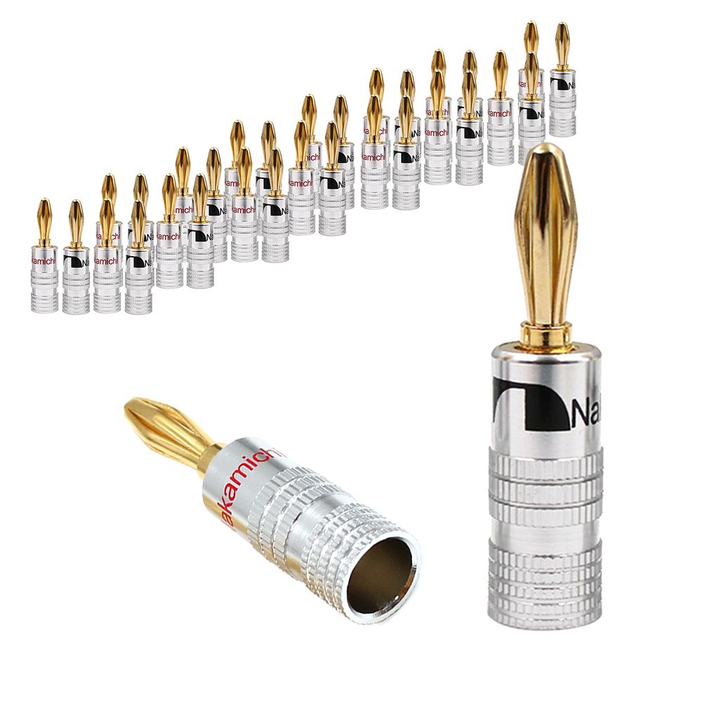 24K Gold Banana Plugs Audio Jack Connectors Dual Screw Lock - 16 Pairs