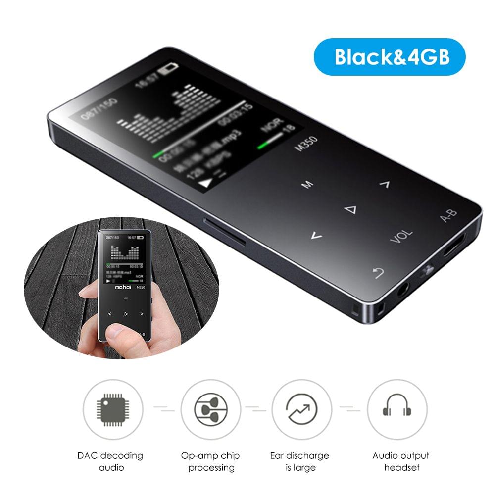 M350 MP3 Player Metal Sport Mini Portable Audio 4G/8G Music - Black&4GB